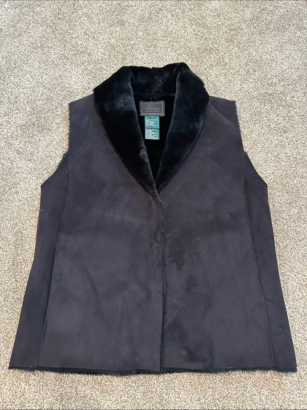 Ralph Lauren Black Faux-Shearling Collar Vest